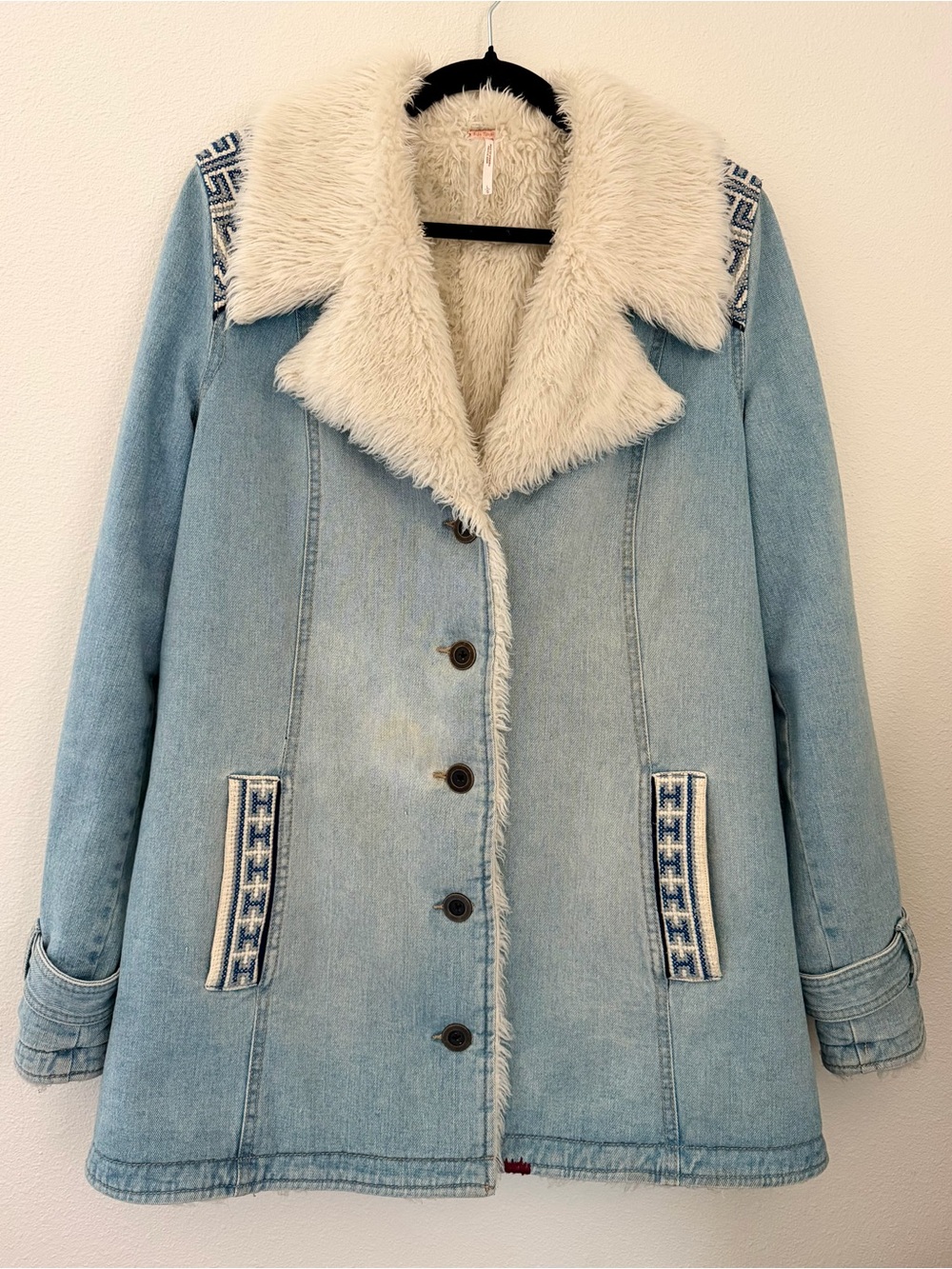 Free People Denim And Sherpa Jacket Size L | Boho Western